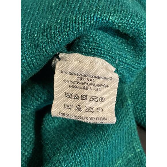 Free People Sweater Womens Large Green Hooded V Neck Linen Rayon Pullover FLAW - Picture 4 of 9